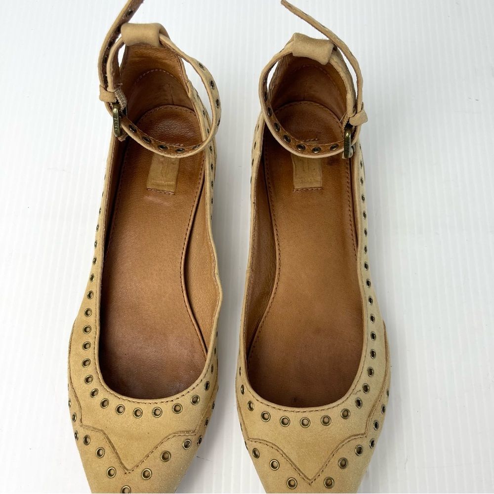 Frye Tan Leather Sienna Studded Pointed Flats - Picture 6 of 16